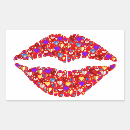 Rode lips Kus met mousserende Pareltjes Hart recht Rechthoekige Sticker (Voorkant)