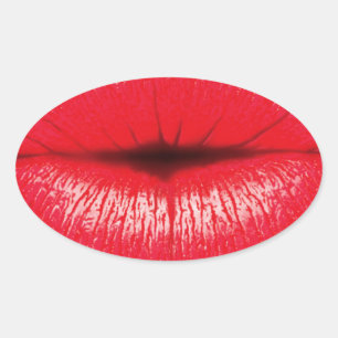 Rode lips lippenstift pop kunst kus ovale sticker