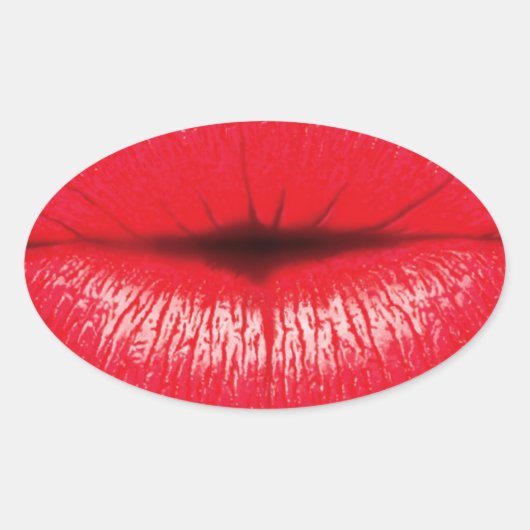 Rode lips lippenstift pop kunst kus ovale sticker (Voorkant)