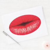Rode lips lippenstift pop kunst kus ovale sticker (Envelop)