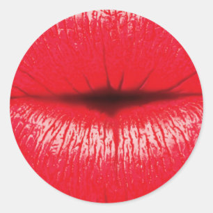 Rode lips lippenstift pop kunst kus ronde sticker