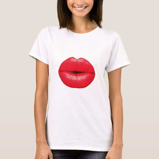 Rode lips lippenstift pop kunst kus t-shirt (Voorkant)