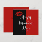 Rode Lips op zwarte kleurenzwarte eenvoudige Valen Feestdagenkaart (Voorkant / Achterkant)