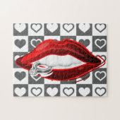 Rode lips Puzzle Ring - Harten Legpuzzel (Horizontaal)