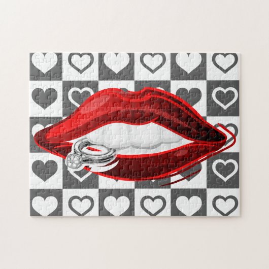 Rode lips Puzzle Ring - Harten Legpuzzel (Horizontaal)