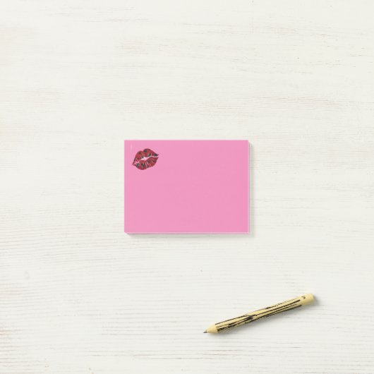 Rode Lips Roze briefjes Post-it® Notes (Op bureau)