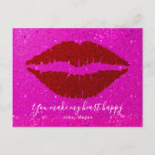 Rode Lips Roze Glitter Valentijn maakt het hart ge Feestdagenkaart (Voorkant)