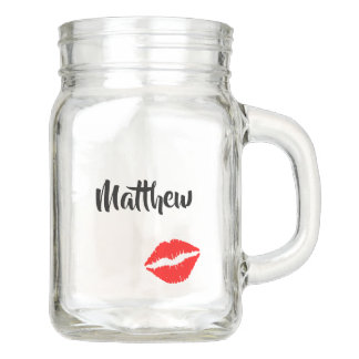 Rode lipstick afdrukken mason jar