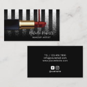 Rode lipstick, artistieke moderne zwarte strepen visitekaartje (Voorkant / Achterkant)