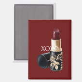 Rode Lipstick Black Floral Magneet (Voorkant / Achterkant)