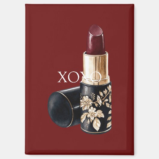 Rode Lipstick Black Floral Magneet (Voorkant)
