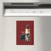 Rode Lipstick Black Floral Magneet (Insitu (Vaatwasser))