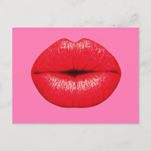 Rode lipstick grote pop lippen op girale roze briefkaart