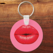 Rode lipstick grote pop lippen op girale roze sleutelhanger (Voorkant)