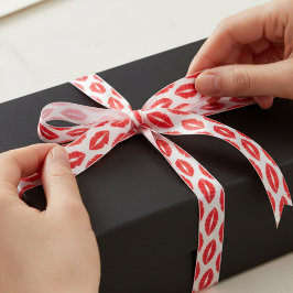 Rode Lipstick Kus Patroon Valentijns satijn lint