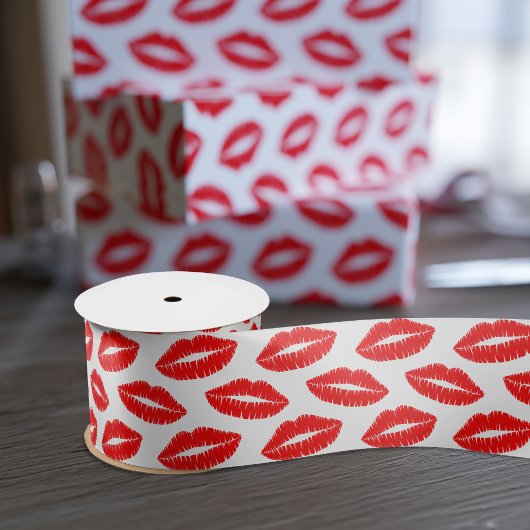 Rode Lipstick Kus Patroon Valentijns satijn lint
