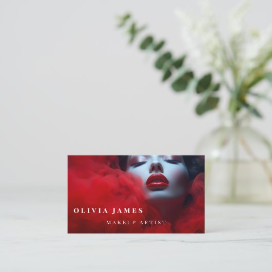 Rode Lipstick Make-up Artiest Cosmetica Beauty Sal Visitekaartje (Staand voorkant)