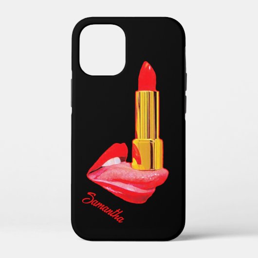 Rode lipstick op de tong met personalisatie Case-Mate iPhone case (Achterkant)