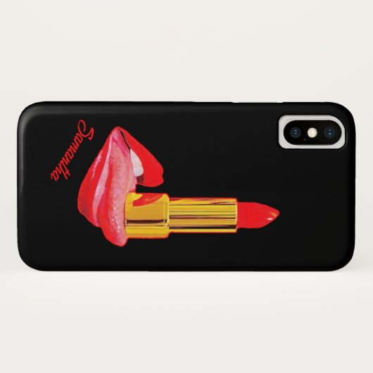 Rode lipstick op de tong met personalisatie Case-Mate iPhone case (Achterkant (horizontaal))