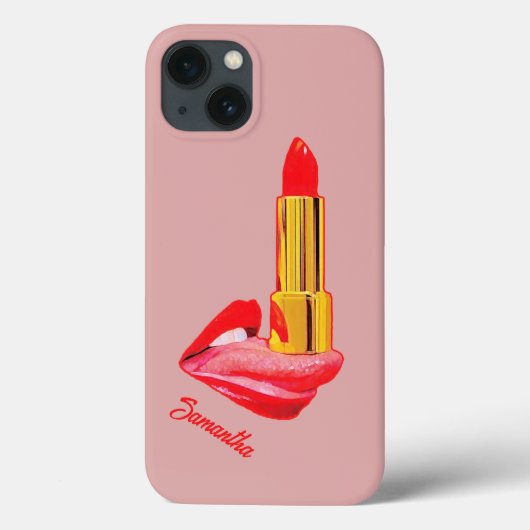 Rode lipstick op de tong met personalisatie Case-Mate iPhone case (Achterkant)
