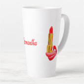 Rode lipstick op de tong met personalisatie latte mok (Rechterhoek)