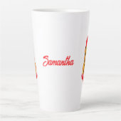 Rode lipstick op de tong met personalisatie latte mok (Voorkant)