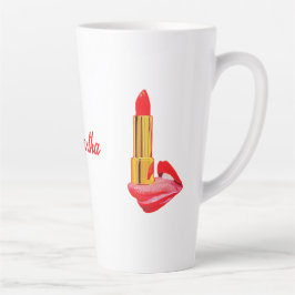 Rode lipstick op de tong met personalisatie latte mok