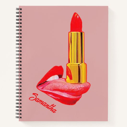 Rode lipstick op de tong met personalisatie notitieboek (Voorkant)