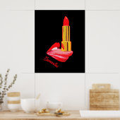 Rode lipstick op de tong met personalisatie poster (Keuken)