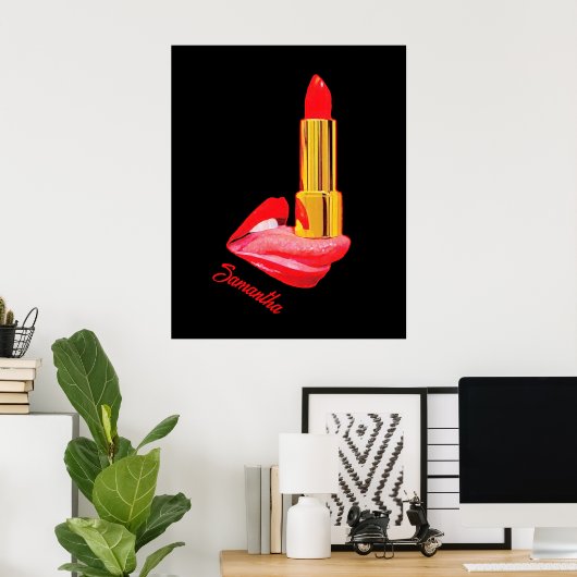 Rode lipstick op de tong met personalisatie poster (Thuiskantoor)
