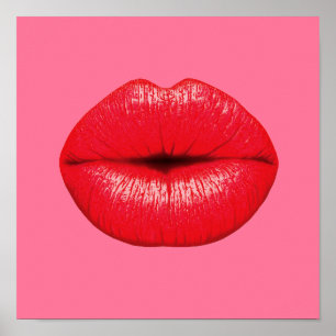 Rode lipstick pop lippen op girale roze poster