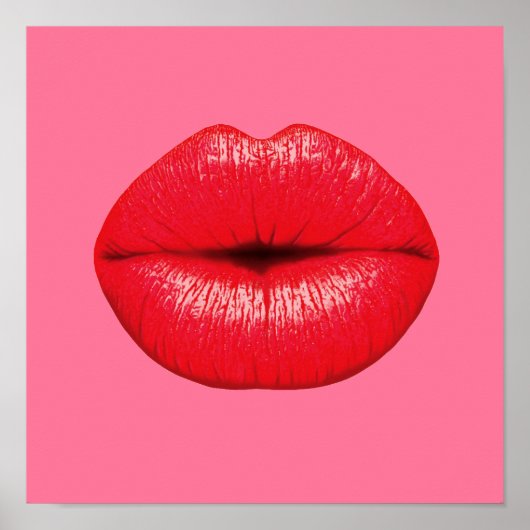 Rode lipstick pop lippen op girale roze poster (Voorkant)