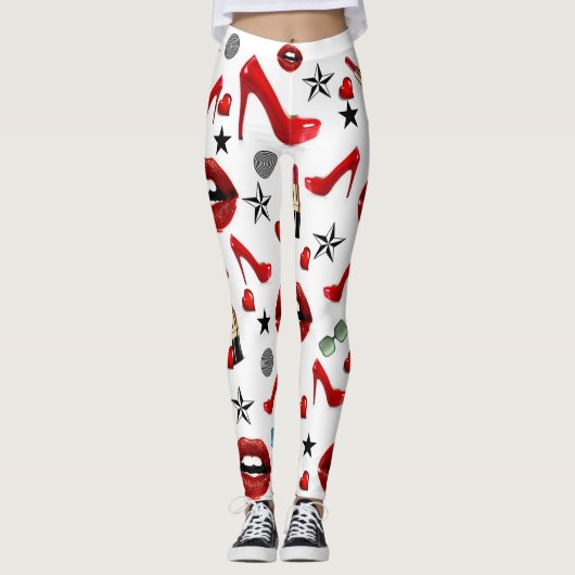 Rode lipstick tilt Leggings (Voorkant)