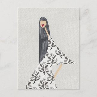 Rode Lipstick Vrouwelijke Bloemen Mode Illustratie Briefkaart