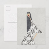 Rode Lipstick Vrouwelijke Bloemen Mode Illustratie Briefkaart (Voorkant / Achterkant)