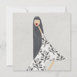 Rode Lipstick Vrouwelijke Bloemen Mode Illustratie Kaart