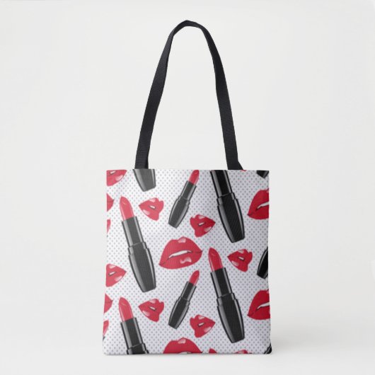 Rode lipstokken tote bag (Voorkant)