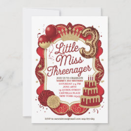 Rode Little Miss Threenager Uitnodiging