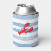 Rode Lobster naam reünie Stripes Blue White Coast Blikjeskoeler (Blikje Voorkant)