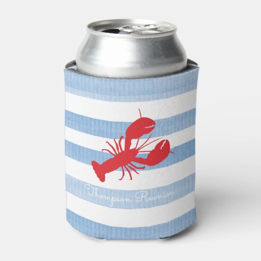 Rode Lobster naam reünie Stripes Blue White Coast Blikjeskoeler (Blikje Voorkant)