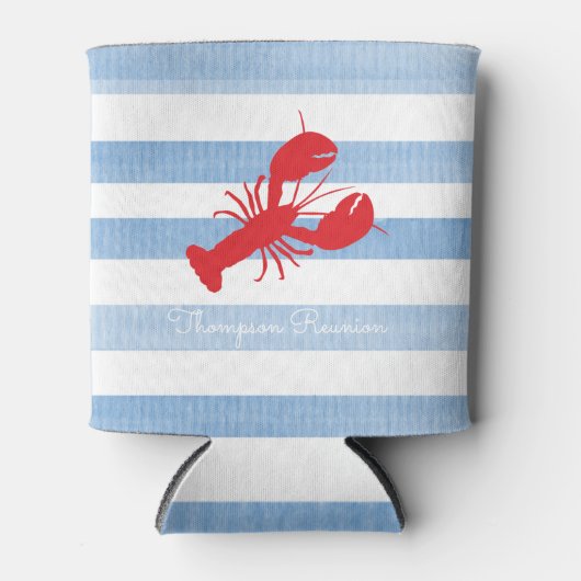 Rode Lobster naam reünie Stripes Blue White Coast Blikjeskoeler (Voorkant)