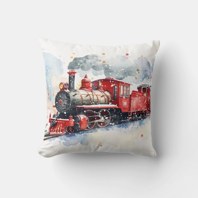Rode locomotief in de winter kussen (Voorkant)