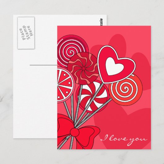 Rode lollypop ansichtkaart briefkaart (Voorkant / Achterkant)