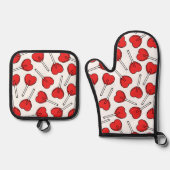 Rode Lolly's, Hart Lolly's, Lolly Stippenpatroon Ovenwant & Pannenlap Set (Voorkant)