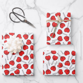 Rode lolly's, Hartlolly's, Lollypatroon Inpakpapier Vel