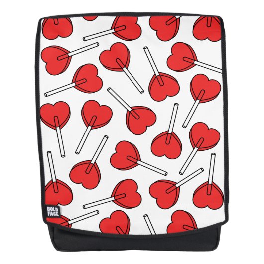 Rode lolly's, hartvormige lolly's, lollypatroon rugtassen (Voorkant)