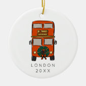 Rode Londen Dubbeldekker Bus Kerstfoto Keramisch Ornament (Voorkant)
