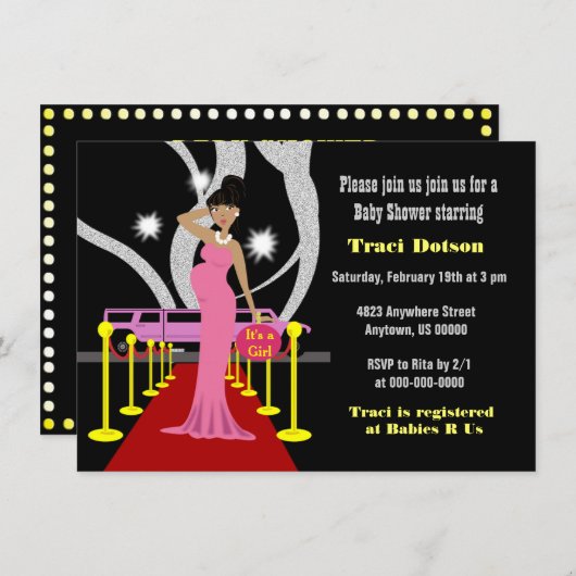 Rode loper Hollywood Baby Shower Uitnodiging jonge (Voorkant / Achterkant)