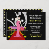 Rode loper Hollywood Baby shower Uitnodiging meisj (Voorkant / Achterkant)