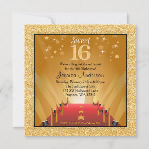 Rode Loper Hollywood Ster Goud Sweet 16 Verjaardag Kaart
